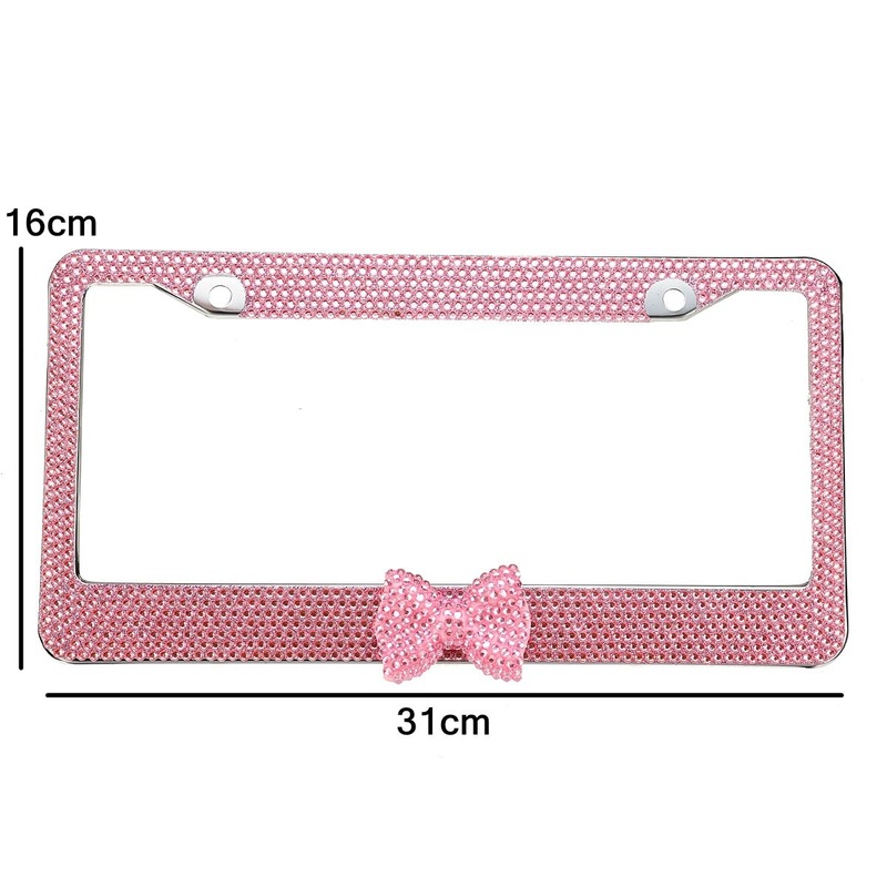 Bling Rhinestone Car License Plate Stainless Steel Frame For US/CA