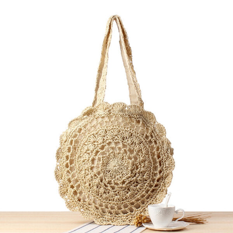 Casual Straw Hollow Out Round Bag Shoulder Bag For Women