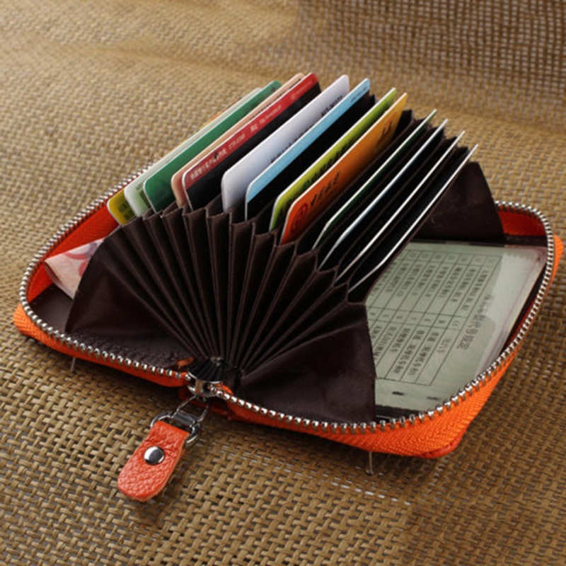 Genuine Leather Zipper 19 Card Holder Women Portable Short Purse Coin Bags