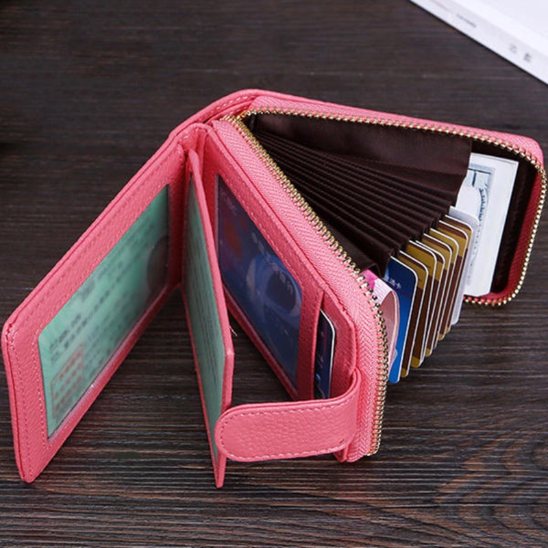 Men Women RFID Genuine Leather Wallet Multifunction Purse with 10 Card Slots