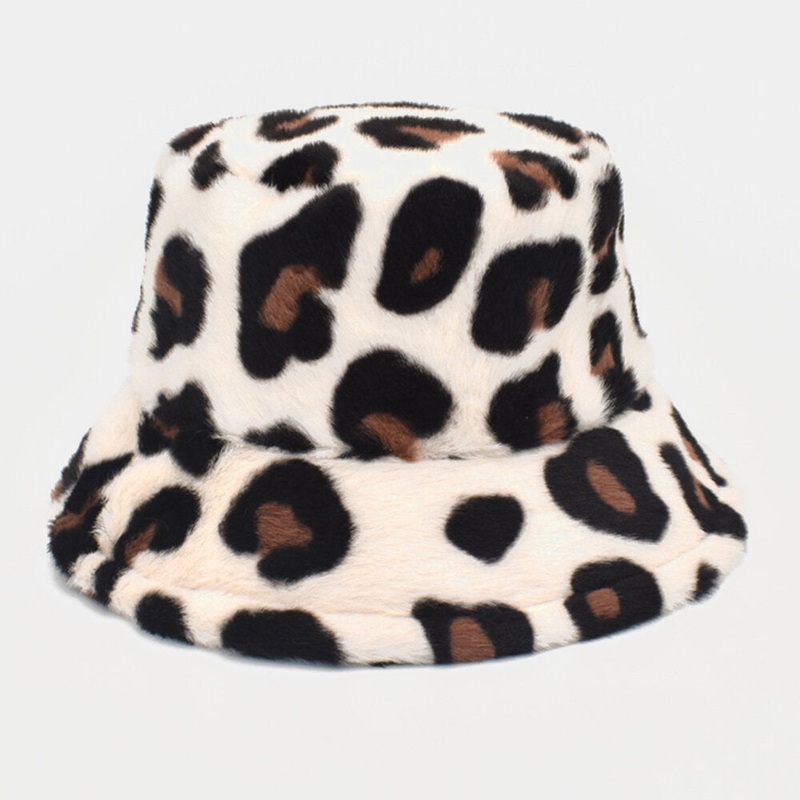 Unisex Plush Soft Warm Casual All-match Cute Leopard Pattern Bucket Hat