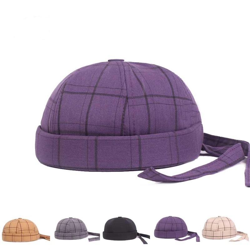 Unisex Warm Plaid Brimless Hats Adjustable Back Strap Hat Retro Casual Cap