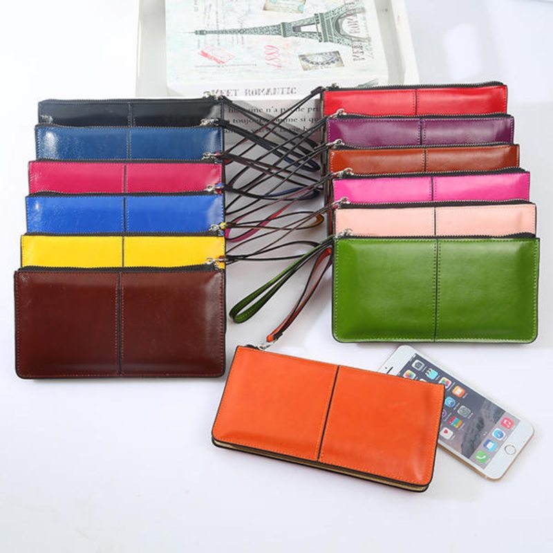 Woman PU Patchwork Line Wallet Elegant Ultra Thin Wristlet Wallet Phone Wallet
