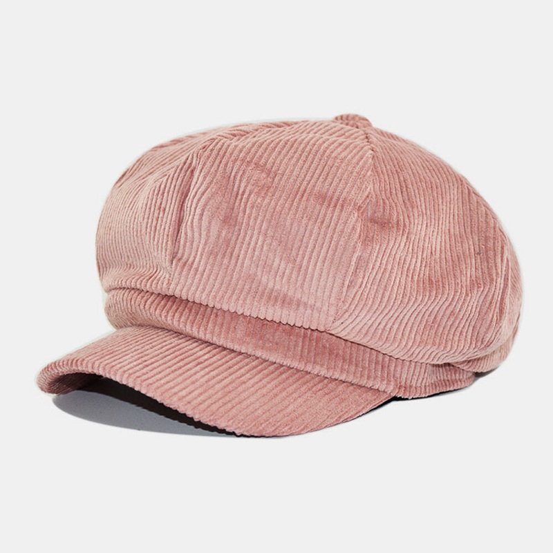 Women Corduroy Retro Casual Stripes Outdoor Daily Painter Hat Octagonal Hat Beret Hat