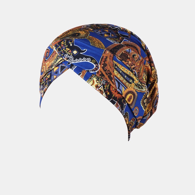 Women Flower Printing Turban Hat Cotton Casual Breathable Head Caps Beanie