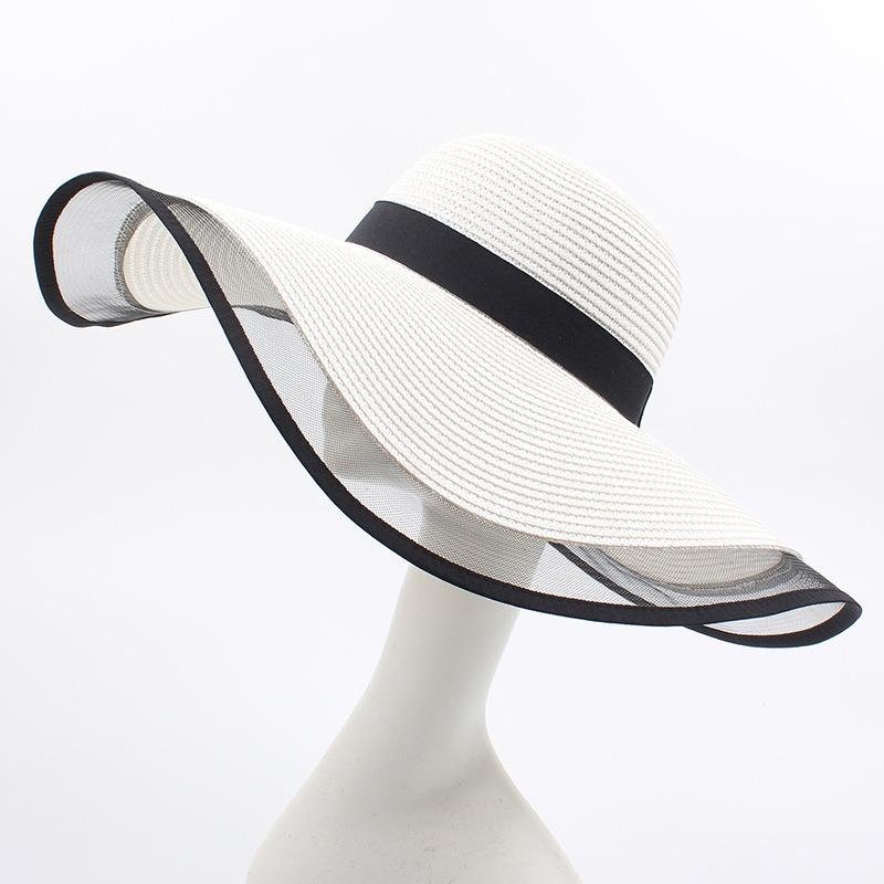 Women Mesh Vogue Sunscreen Bucket Straw Hat Outdoor Casual Travel Beach Sea Floppy Hat