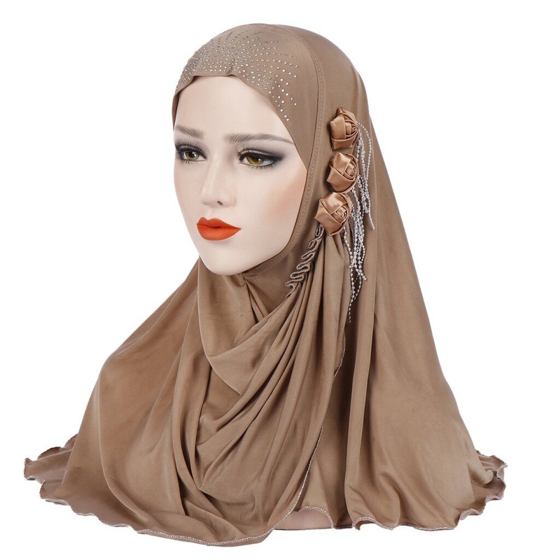 Women New Ice Silk Side Three Flower Tassels Arabian Hat Arab Wrap Scarf Turban Hat