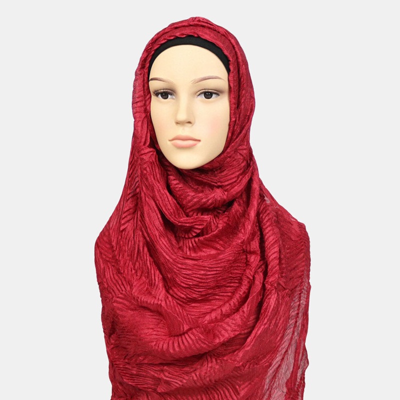 Women Polyester Solid Color Silk Ethnic Turban Hijab Scarf
