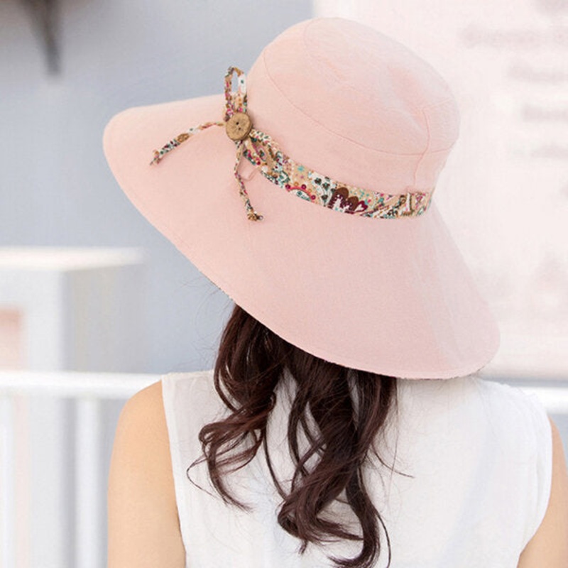 Women Sunscreen Bucket Hat Casual Anti-UV Wide Brim Double Sided Wear Beach Hat
