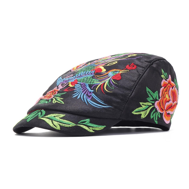 Womens Vintage Floral Ethnic Embroidery Beret Hat Lady Casual Gatsby Newsboy Caps Adjustabl
