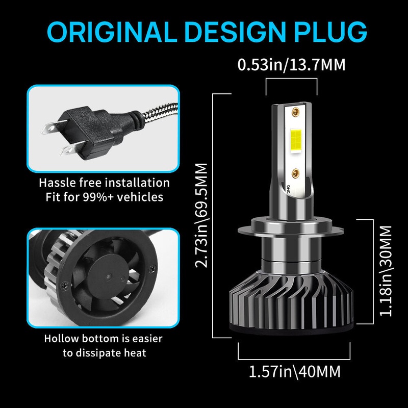 Infitary F2-3570 2PCS 60W Car LED Headlights Bulbs H7 9005 9006 H1 H3 H11 H4 9004 H13 9007 IP68 Waterproof Lamp 6600LM 6500K