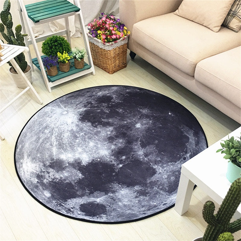 Round Floor Carpet Moon Shape Pattern Round Floor Mat For Bedroom Living Room Decoration