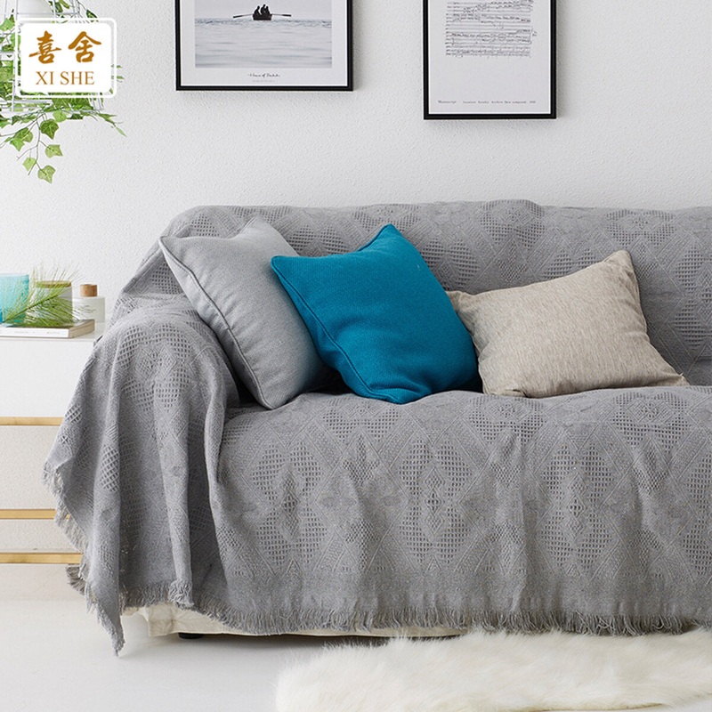 Sofa Blanket Solid Color Lattice Knitted Blankets with Tassel Bed Sofa Cover Throw Blanket Dust Cover Home Office Furniture Decorations