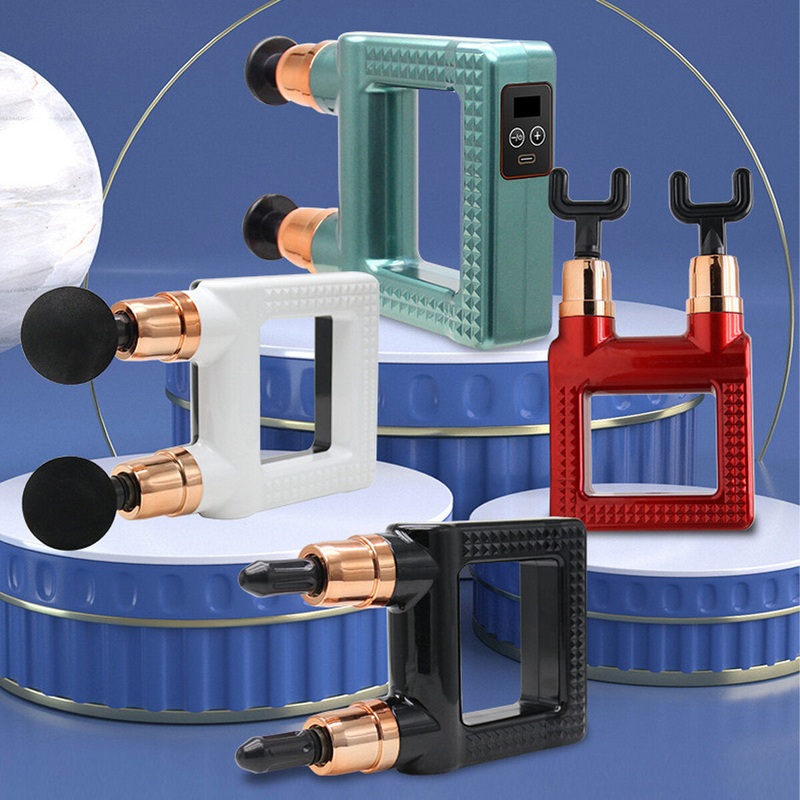 8/32 Gear Adjustment Fascia Massage Gun Double-headed USB Vibration Massager Low Noise  Mini Electric Double-headed Muscle Relaxer