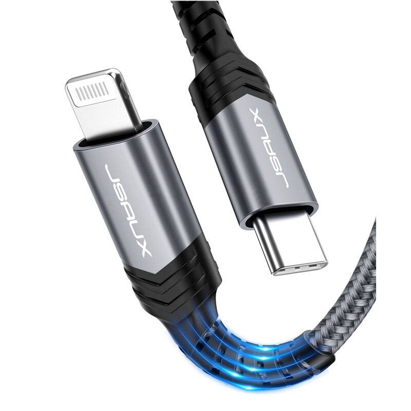 JSAUX Nylon MFI USB-C to PD Type-C to for Lightning Fast Charging Sync Data Cable for iPhone 12/ 12 Mini/ 12 Pro Max/ 11 Pro 11 XR X 8