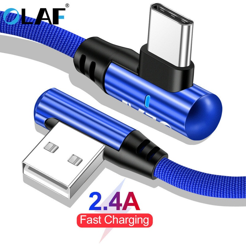 OLAF 2.4A Elbow Data Cable USB Type-C Micro USB Smart Light Cable Fast Charging For Huawei P30 P40 Pro Mi10 OnePlus 8Pro