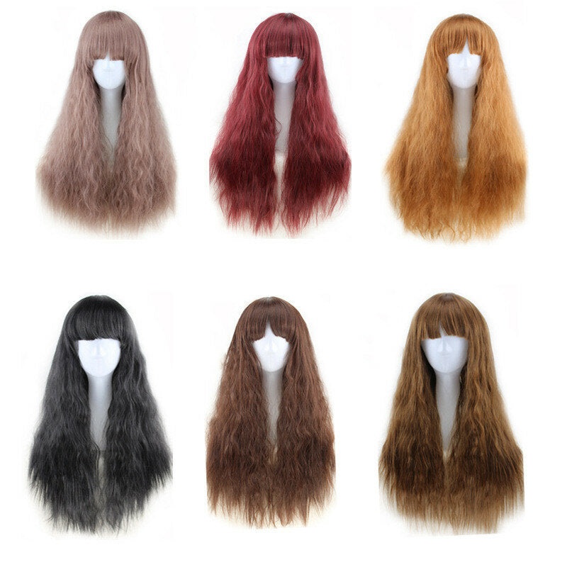 Qi Liuhai Corn Hot Whisk Small Wave Cosplay Wig – Multicolor