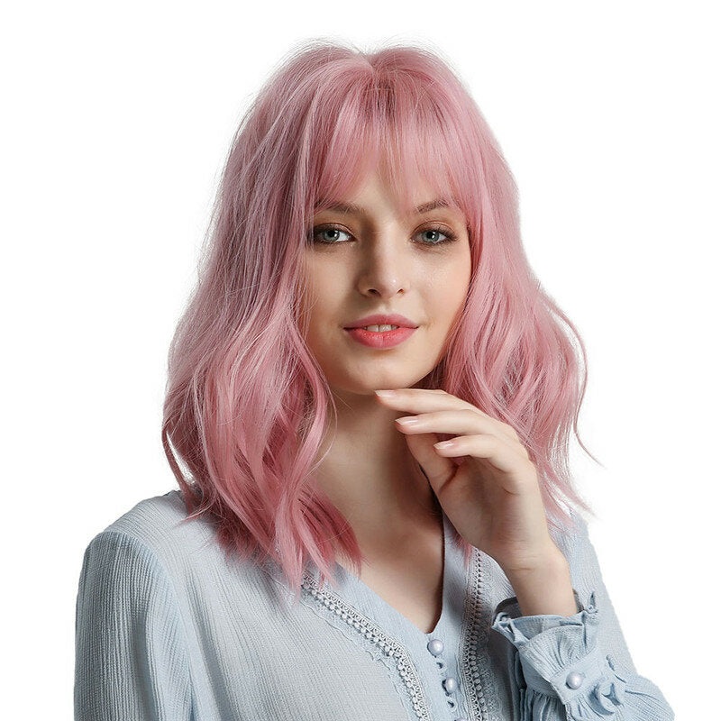 Woman Pink Wigs Short Curly Heat Resistant Synthetic Natural Hair Green Wig for Black White Women Cosplay Bob Wigs