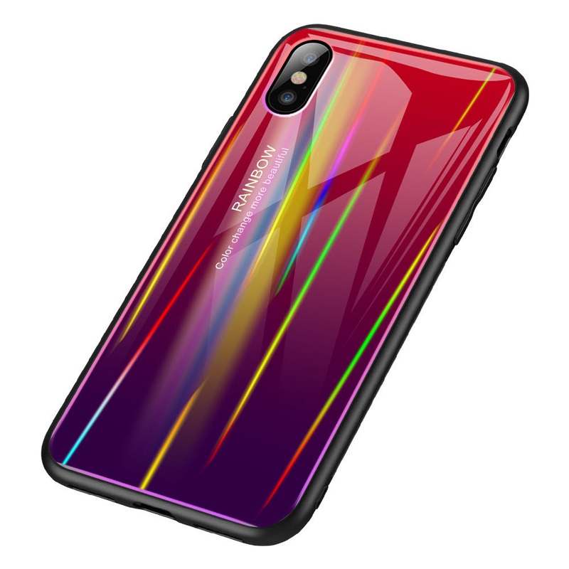 Aurora Gradient Color Tempered Glass Protective Case for iPhone X