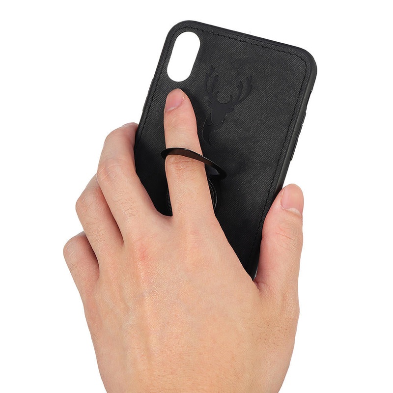 Bakeey Happy Deer Ring Holder Bracket TPU+PU Leather Protective Case For iPhone XS Max 6.5 Inch