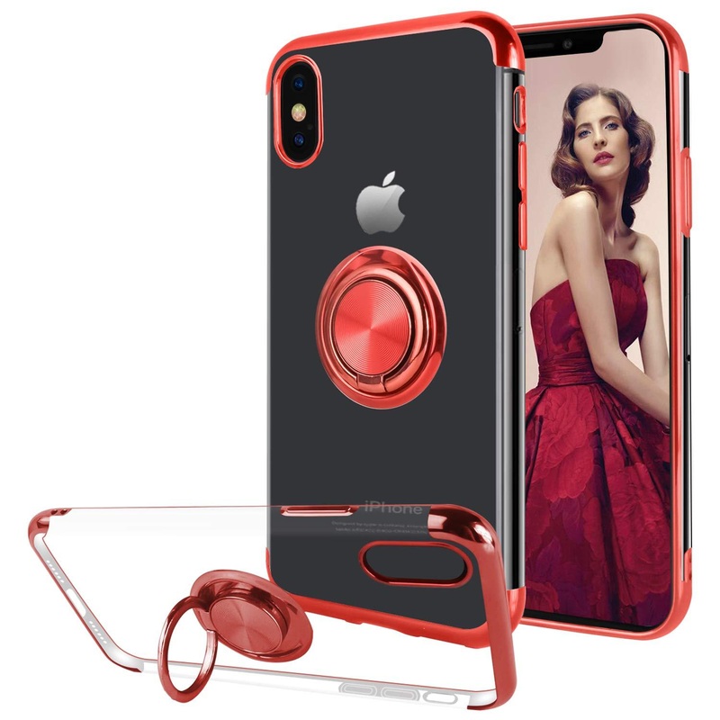 Bakeey Plating Ring Grip Kickstand Clear Protective Case For iPhone XS Max