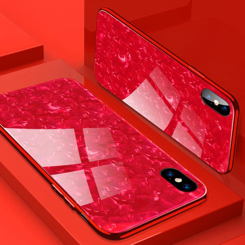 Bakeey Shell Pattern Glossy Glass Soft Edge Protective Case for iPhone X
