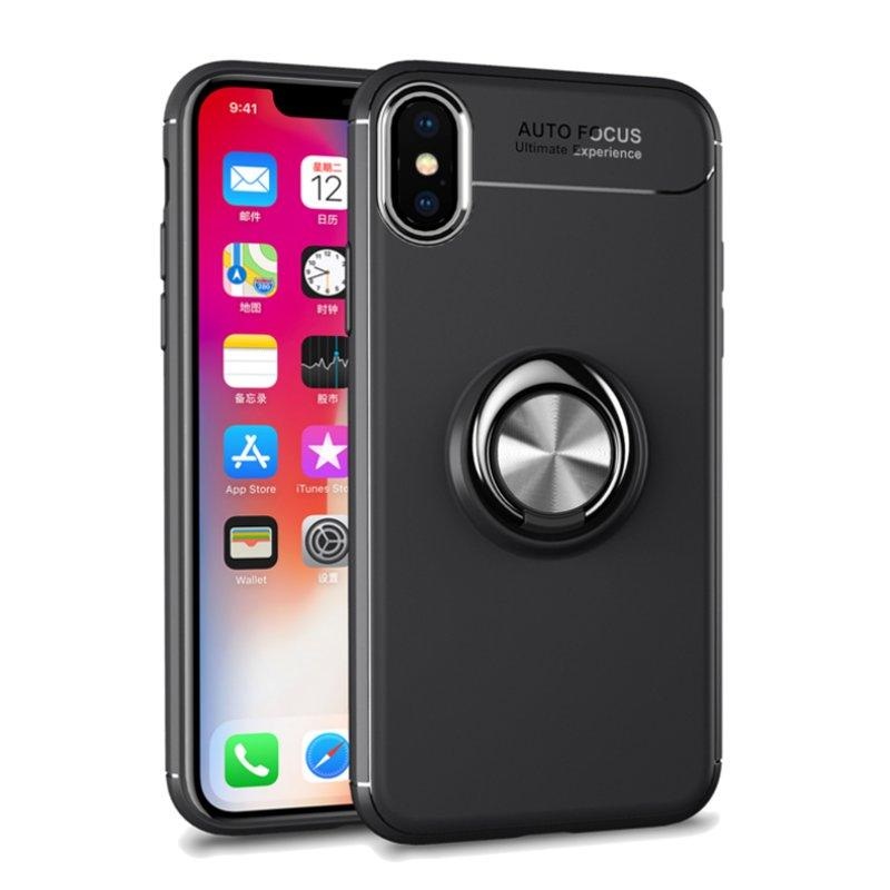 C-KU Protective Case For iPhone XS Max 360 Rotating Ring Grip Kicktand Back Cover