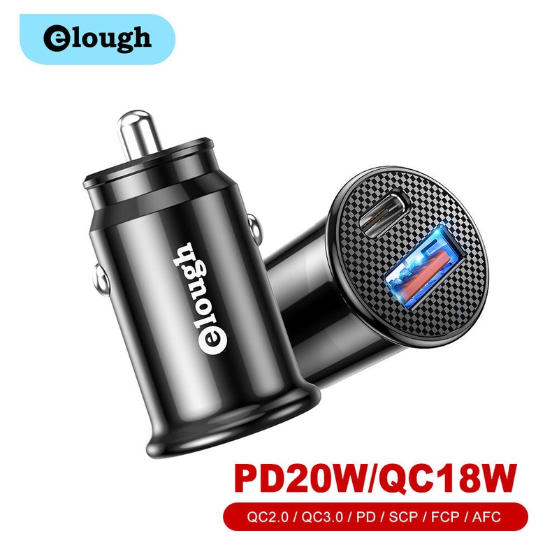 Elough Dual USB Car Charger PD 20W / QC 18W Support QC2.0 / QC3.0 / PD / SCP / FCP/ AFC Fast Charging For iPhone 13 Pro Max For Samsung Galaxy Z FIlp3 5G For Xiaomi MI 12
