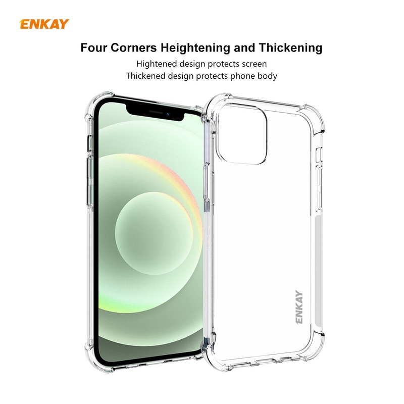 Enkay for iPhone 12 Mini Case with Airbags Anti-Fingerprint Non-Yellow Transparent TPU Protective Case Back Cover