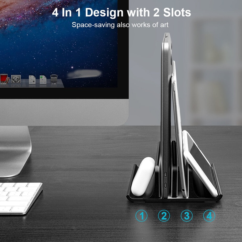 Vaydeer 3-In-1/4-In-1 Desktop Storage Holder Aluminum Alloy Vertical Laptop Stand Desktop Width Adjustable Base For 10-17.3 inch Laptop For Macbook Pro