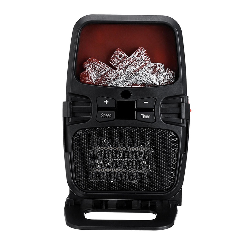 IPRee 1000W Portable Mini Electric Heater Fan Fireplace Flame Timer Air Warmer Home Outdoor Heater Fan