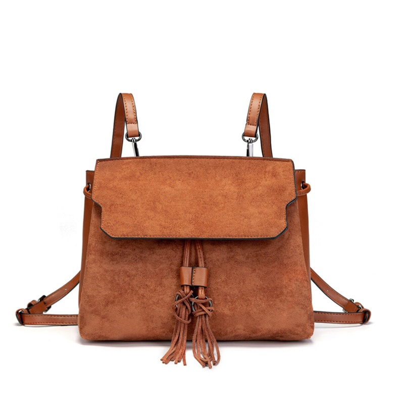 Outdoor PU Leather Backpack Women Tassel Handbag School Bag Travel Rucksack