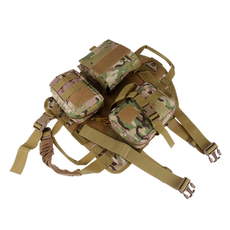 S 1000D Nylon Waterproof Dog Tactical Vest Military Training Clothes Pet Trainer with 3 Bags-L