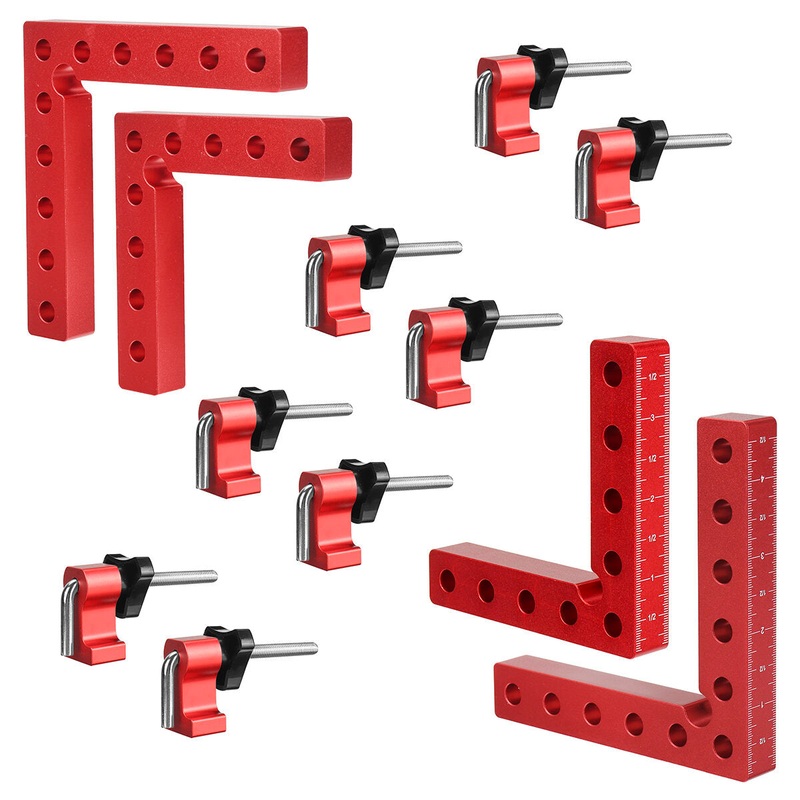 4 Pack VEIKO 120mm x 120mm 90 Degree Right Angle Clamps Positioning Squares MM/Inch Scale Aluminum Alloy Woodworking Carpenter Corner Clamping for Picture Frame Cabinet Drawer