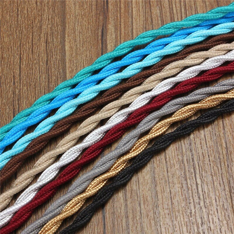 10M Vintage 2 Core Twist Braided Fabric Cable Wire Electric Lighting Cord
