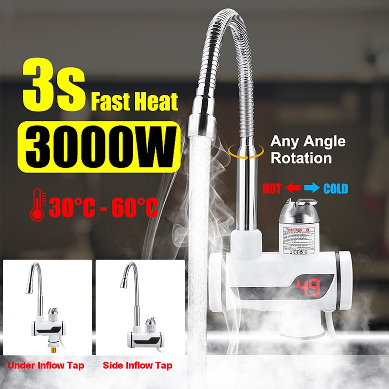 220V 3000W Instant Water Heater Electric Faucet Stainless Steel Shell Tube
