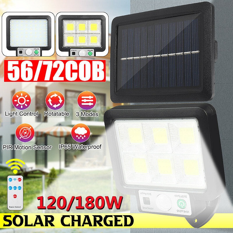 56/72 COB Split LED Solar Power Street Light PIR Motion Sensor Security Wall Lamp Waterproof Outdoor Garden with Remote Control