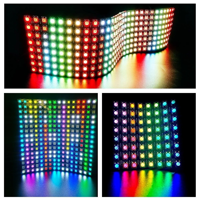 8×8/16×16/8×32 Pixels SK6812 WS2812B Individually Addressable Digital Flexible LED Panel Pixels Screen GyverLamp SP107E LC1000A