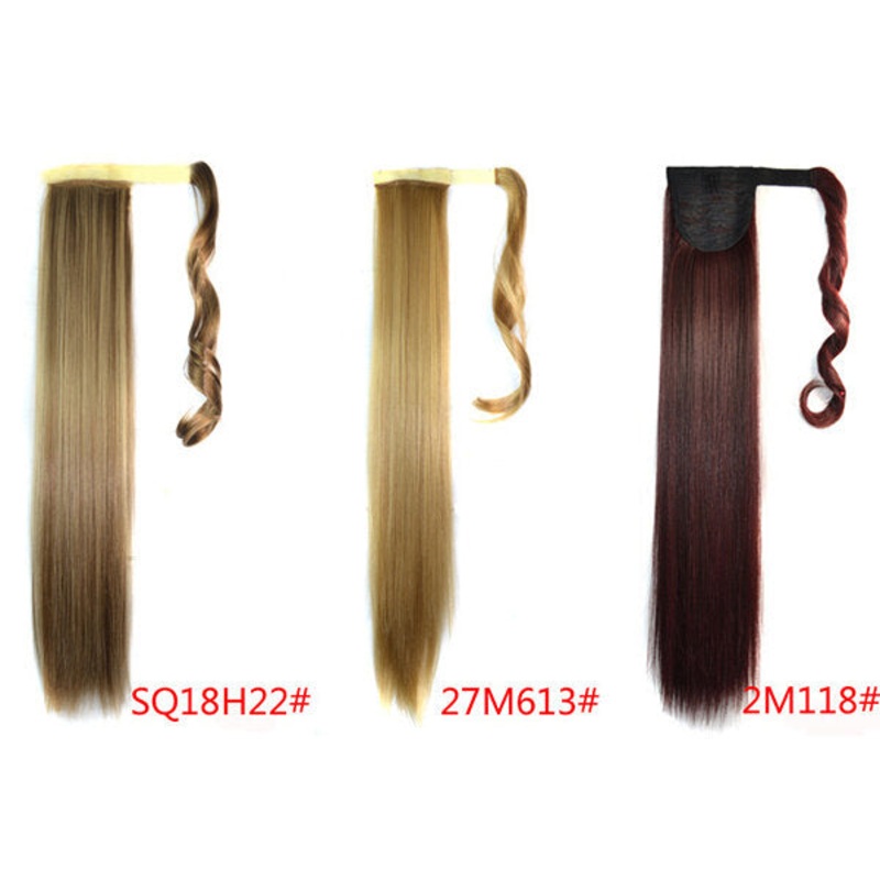 Long Straight Ponytail Women’s Synthetic Hair Extensions 6 Colors Magic Tape Clip In Hairpiece Chocolate Brown Hair Extensions