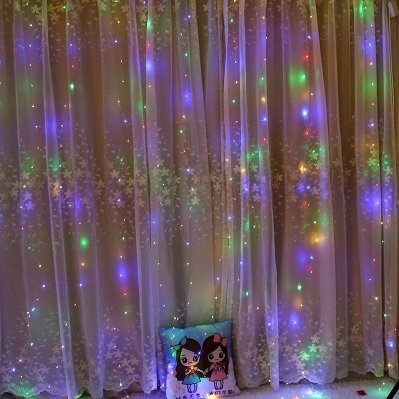 LUSTREON 3M*3M USB 15W IP67 8 Modes Remote Control 300 LED Curtain Fairy String Holiday Light DC5V