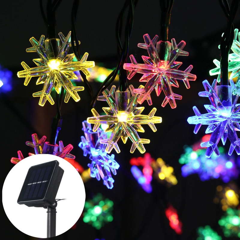 Solar Powered Snowflake String Fairy Lights Xmas Garden Outdoor Party Decor Lamp