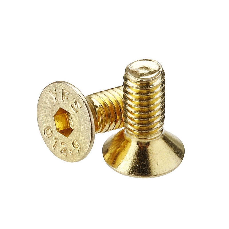 Suleve M4AH2 50Pcs Titanium Plated M4 Hex Socket Flat Countersunk  Head Screws Alloy Steel 12.9 Grade Screw Bolt M4*10