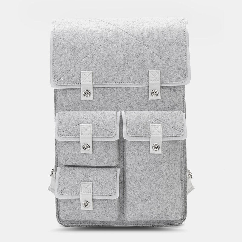 Unisex Felt Large Capacity Multi-pocket Breathable Backpack Solid Color Casual Lightweight Hasp Travel Bag