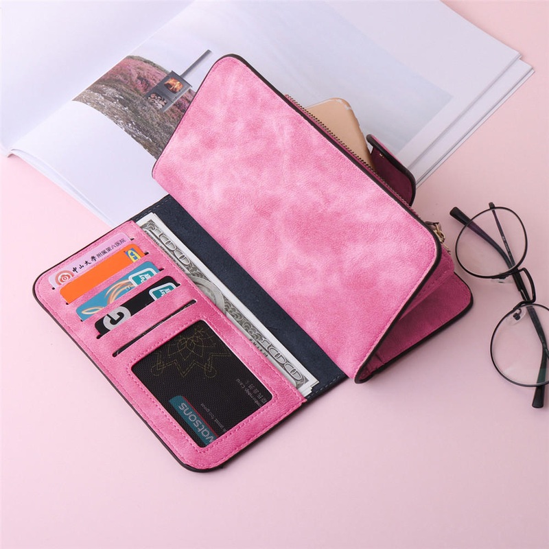 14 Card Slots Woman Four Fold Wallet Purse Faux Leather Card Bag Multi Card Slots Phone Bag