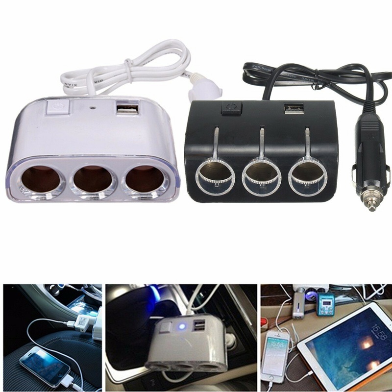 3 Way Dual USB Port Car Splitter Lighter Socket Adapter Charger DC 12V
