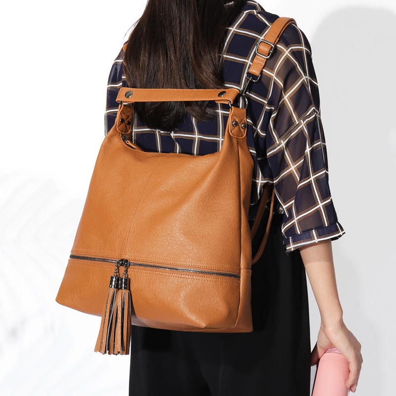 Brenice Women Handbag Backpack Multi-carry PU Leather Tassel Crossbody Bag