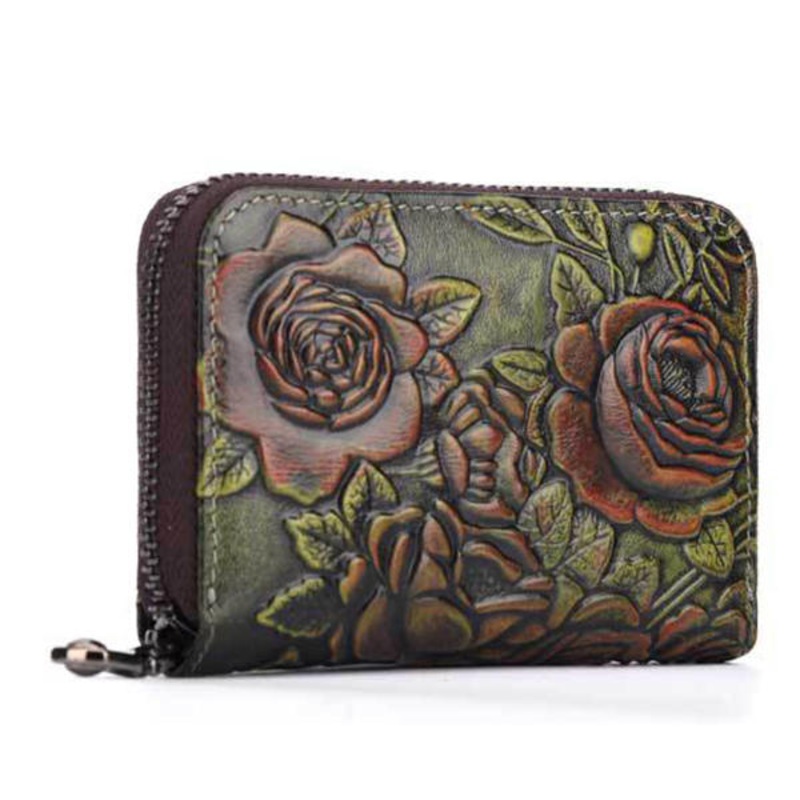 Genuine Leather Card Organ Card Holder Zipper Multi-card Bit Purse Wallet
