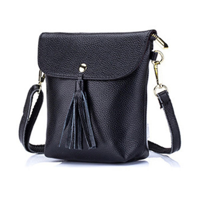 Genuine Leather Tassel Mini Shoulder Bags Vintage Hasp Crossbody Bags 5.5” Phone Bags