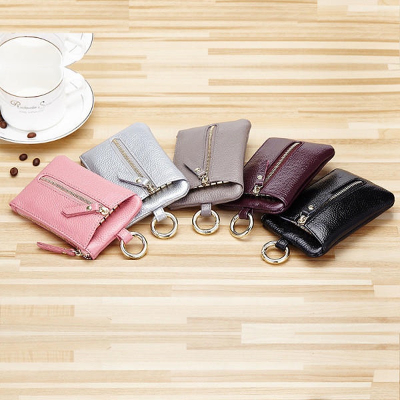 Genuine Leather Women Zipper Card Holder Girls Small Coin Bags Key Chain Bags