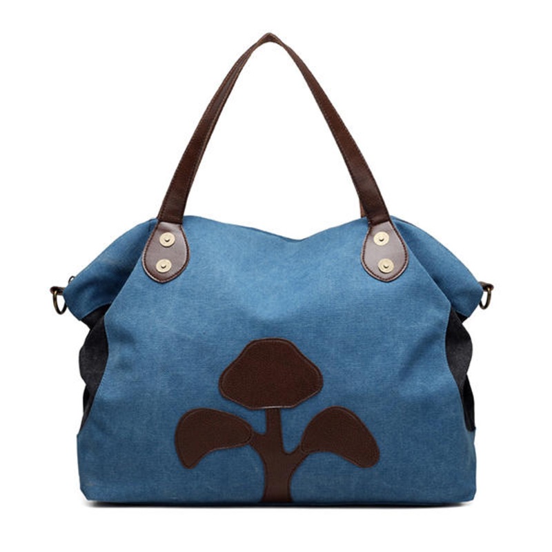 Large Capacity Women Canvas Patchwork Flower Pattern Casual Handbag